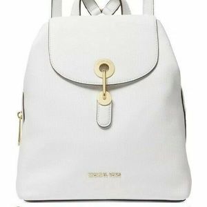 NWT Michael Kors Raven Leather Optic White/Gold Backpack In Original Packaging